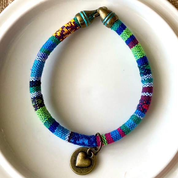 TRIBAL-BOHO Fabric Cord Bracelet in Teal - Picture 3 of 8